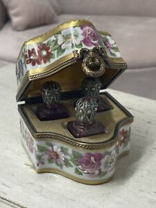 Gorgeous Limoges France Hand Painted Trinket Box with Three Perfume Bottles