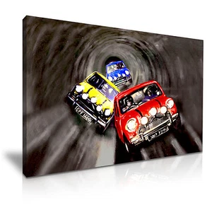 Der italienische Job Film Oldtimer Cooper Auto Leinwand Wandbild Bild Druck 76x50cm - Bild 1 von 7
