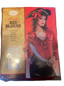 Pirate Red Blouse Top Womens Fancy Dress Caribbean Costume Halloween Medium - Picture 1 of 2