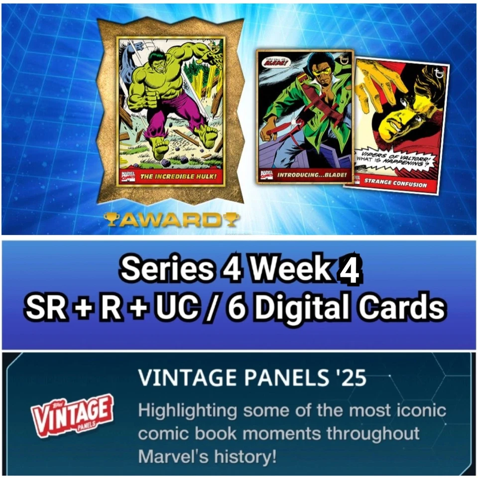 Topps Marvel Colecciona Paneles Vintage 25 Series 4 Semana 4 SR+Raro+En excelente estado 6 Tarjetas Foto 1 de 1