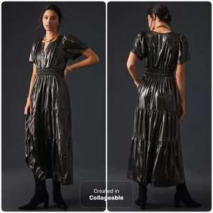 NEW Anthropologie The somerset Maxi Dress Shine Edition Size XL Carbon Charcoal - Picture 1 of 10