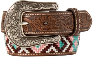 Angel Ranch Western Girls Belt Youth Leather Bead Inlay Multi Color D130004497 - Picture 1 of 1