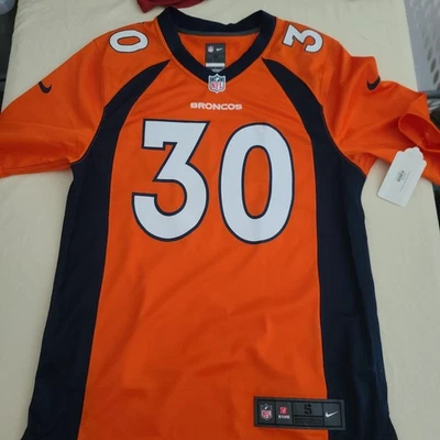 Camiseta deportiva azul naranja Nike de los Denver Broncos Terrell Davis de la NFL talla pequeña - ¡Nueva! Foto 1 de 4
