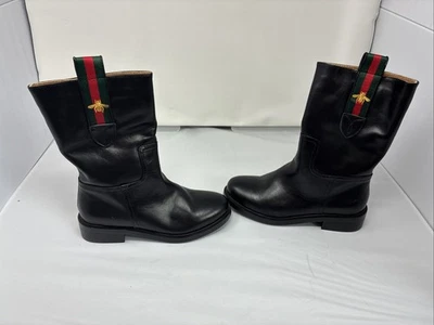 Черные кожаные сапоги Gucci женские 7 ЕС 37,5 красные и зеленые акценты - Изображение 1 из 4