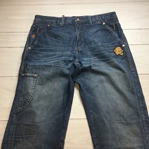 RocaWear Jeans Mens 38/34 Baggy Embroidered Accents Dark Wash Blue Y2K HipHop - Picture 1 of 9