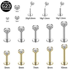 16G/18G/20G Titanium Lip Studs CZ Cartilage Earring Push in Labret Lip Piercing - Picture 1 of 31
