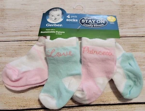 Nuevo con etiquetas Conjunto de CALCETINES Gerber Bebé Niña PRINCESA/AMOR/BALLET ROSA/COMO NUEVO 0-6 A PRUEBA DE MOVIMIENTO - Imagen 1 de 2