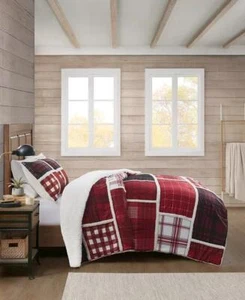 PREMIER COMFORT Patchwork Sherpa 3pc Com 3pc Comforter Set -King - Picture 1 of 5