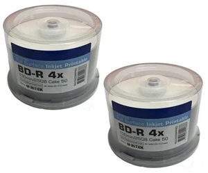 100 Ritek Pro Blank Blu Ray Discs 4x Bulkpack Inkjet Printable BD R 25GB