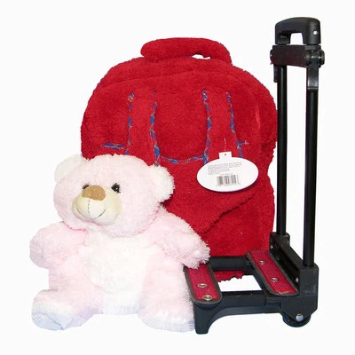 Trolley Backpack Travel School Kids Girl, Boy Luggage Wheels Bag Plush Toy Bear - Image 1 of 4