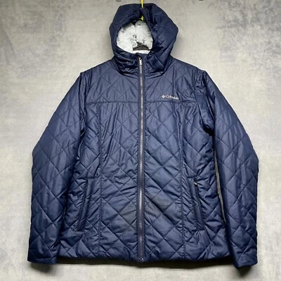 Columbia Copper Crest Novelty Jacket Women Large Navy Blue Fleece Lined Full Zip - Image 1 of 4