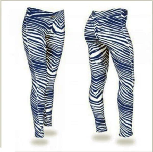 NEW Zubaz Women's Standard Zebra Leggings NAVY BLUE/WHITE Sz LARGE L yoga pant - Picture 1 of 3