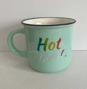 Coffee Theme~ Hot Mess Custom Pastel Blue/Teal Ceramic Coffee Cafe Mug Cup 12oz - Imagen 1 de 3