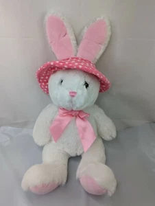 Sombrero de peluche Kellytoy de conejo blanco de 18 pulgadas rosa a lunares juguete de peluche - Imagen 1 de 6