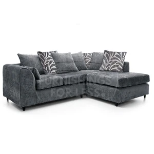 Grey Corner Sofa Chenille Black 3&2 Seater Zinc Fabric w/ Pattern Cushion Modern - Picture 1 of 15