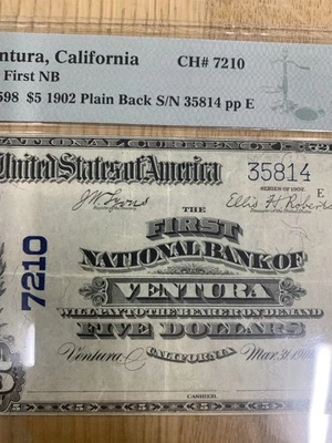 1902 $5 National VENTURA, Ca. Charter #7210 PMG VF30 epq California 949634-1 - Image 1 of 4