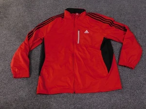 Adidas Jacket Mens Large Red Black 3-Stripes Windbreaker Full Zip Athletic Track - Picture 1 of 16
