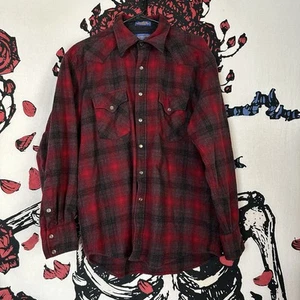 VTG Pendleton High Grade Western Wear Wool Pearl Snap Button Flannel Shirt Red L - Picture 1 of 4