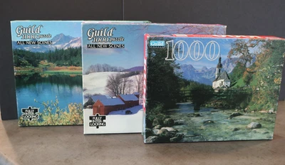 VTG LOT OF 3 NEW SEALED GUILD 1000-PIECE JIGSAW PUZZLES LANDCAPES - Image 1 of 4