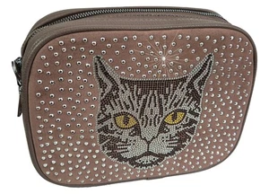 Clutch Handtasche Katze Strass Braun - zweigeteilt - glitzert im Licht - Katzen - Picture 1 of 4