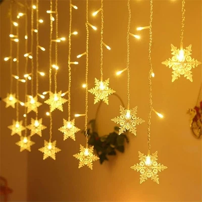 LED Snowflake Fairy String Lights Curtain Window Christmas Party Wedding Decor - Image 1 of 4