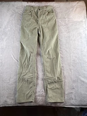 Calça de veludo Levis feminina vintage década de 1970 tamanho 11 26x31 verde cintura alta feita nos EUA boho - Imagem 1 de 4