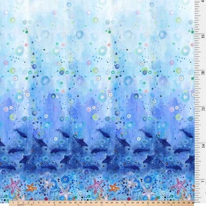 Wild Waters Blue Under The Sea Scene 05481MU 100% Cotton Fabric By half yard - Picture 1 of 3