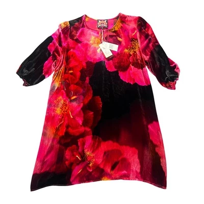 Mini Vestido JOHNNY WAS Vesna, Ruby Bloom XL Floral Terciopelo Túnica Vestido Rosa Borla Foto 1 de 4