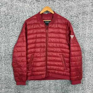 Guess Jacket Mens 2XL Puffer Coat Quilted Full Zip Bomber Logo Red Adult XXL - Picture 1 of 12