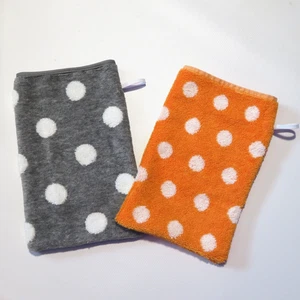 NEW- 2 orange / gray European style bath washcloth mitts, gift- HANDMADE in USA - Picture 1 of 3