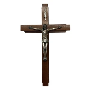 Vintage Wooden Cross Crucifix Metal Christ Last Rights Sick Call Religious - Picture 1 of 16