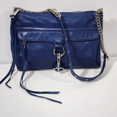 Bolso de mano de cuero Rebecca Minkoff MAC bandolera azul correa de cadena ajustable Foto 1 de 4