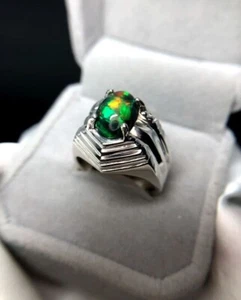 Natural Black Opal Ring Solid 925 Sterling Silver Ring Gorgeous Fire Opal Rings - Picture 1 of 7