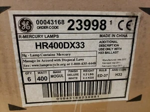 Box of 5- GE HR400DX33, 400W, E-37, Mercury Lamps, H33, Deluxe White 1Z-1653-E5 - Picture 1 of 3