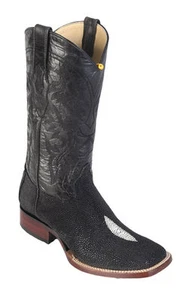 Bota Western Los Altos Negra Genuina Raya Piedra Única Puntera Cuadrada EE 8221205 - Imagen 1 de 2
