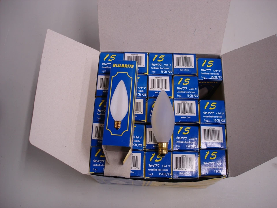 Box of 25 BULBRITE REPLACEMENT BULBS 15CTF/25/2 15W 120V - Image 1 of 4