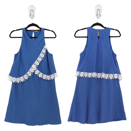 Abito Tory Burch Donna 8 Amanda Hudson Blu Seta Finitura Senza Maniche Shift DIFETTO