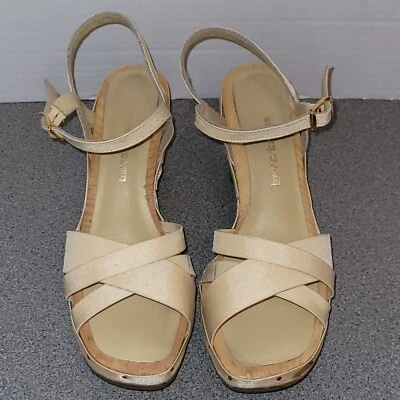 Lindas sandalias vintage de los años 70 con trampas desnudas plataformas de madera talla 6 discoteca boho BARETRAPS Foto 1 de 4