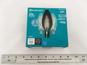 NEW EcoSmart 3-pk 25W B11 Clear Filament LED Bulb E12 Candelabra Daylight 5000K - Picture 1 of 9