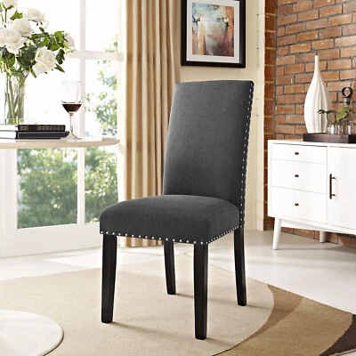 Modway Modern Upholstered Fabric Nailhead Trim Parsons Dining Chair in Gray - Image 1 of 4