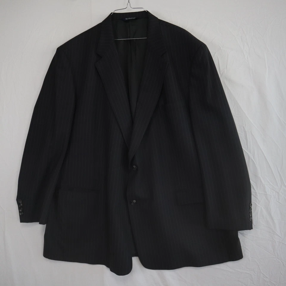 Blazer Burberrys Masculino 54L Dois Botões Jaqueta de Lã Casaco Formal Listrado Preto - Imagem 1 de 4