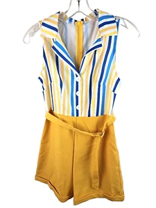 Retro Stage 1950s 1960s Style Romper Small Yellow white blue striped lapel 1 pc - Picture 1 of 10