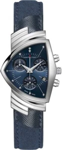 NEW HAMILTON VENTURA CHRONOGRAPH BLUE SUEDE SHOES STEEL CASE QUARTZ H24432941 - Picture 1 of 1