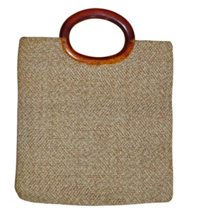 JR MIAMI vintage década de 1950??? Tejido marrón con asas de baquelita 14 x 12 BOHO EE. UU. - Imagen 1 de 3