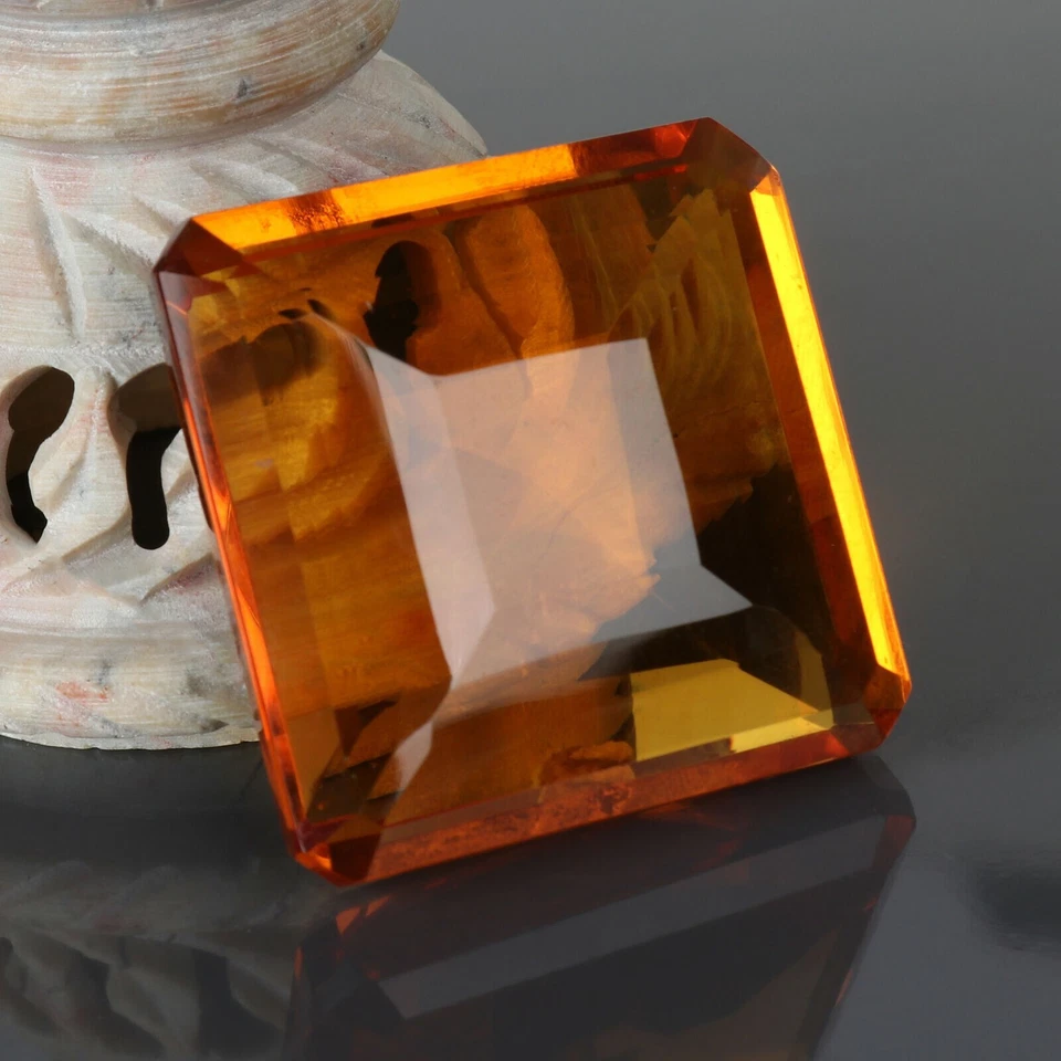 99.70 Ct. Large Yellow Citrine Square Cut Loose Gemstone Gift for Women Daughter - Image 1 of 4