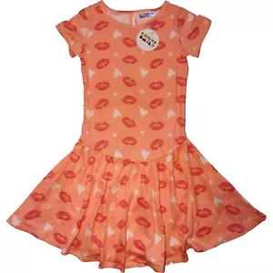 Abito Dot Smile bambina tg 5 6 arancione bacio labbra cuori flapper manica corta nuovo con etichette - Foto 1 di 3