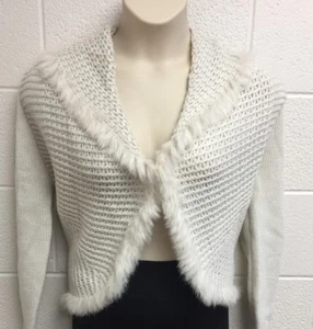 LOVE TOKEN Ivory/Ecru Crochet Fur Sweater Vest Size Medium EUC - Picture 1 of 10
