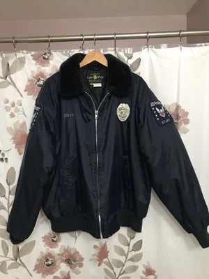 Size XL Vintage Law Pro Bomber Jacket Security Officer US Protect Patches - Image 1 of 4