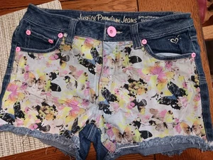 Justice Premium Jeans Girls Cut-Off Multi Color Butterfly Shorts Sz 12R - Picture 1 of 5