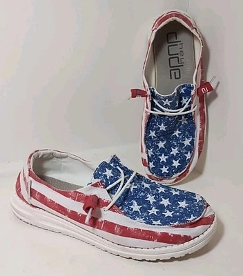 Zapatos para mujer Hey Dude Wendy Patriotic Star con lentejuelas talla 8 rojo blanco azul EE. UU. Foto 1 de 4